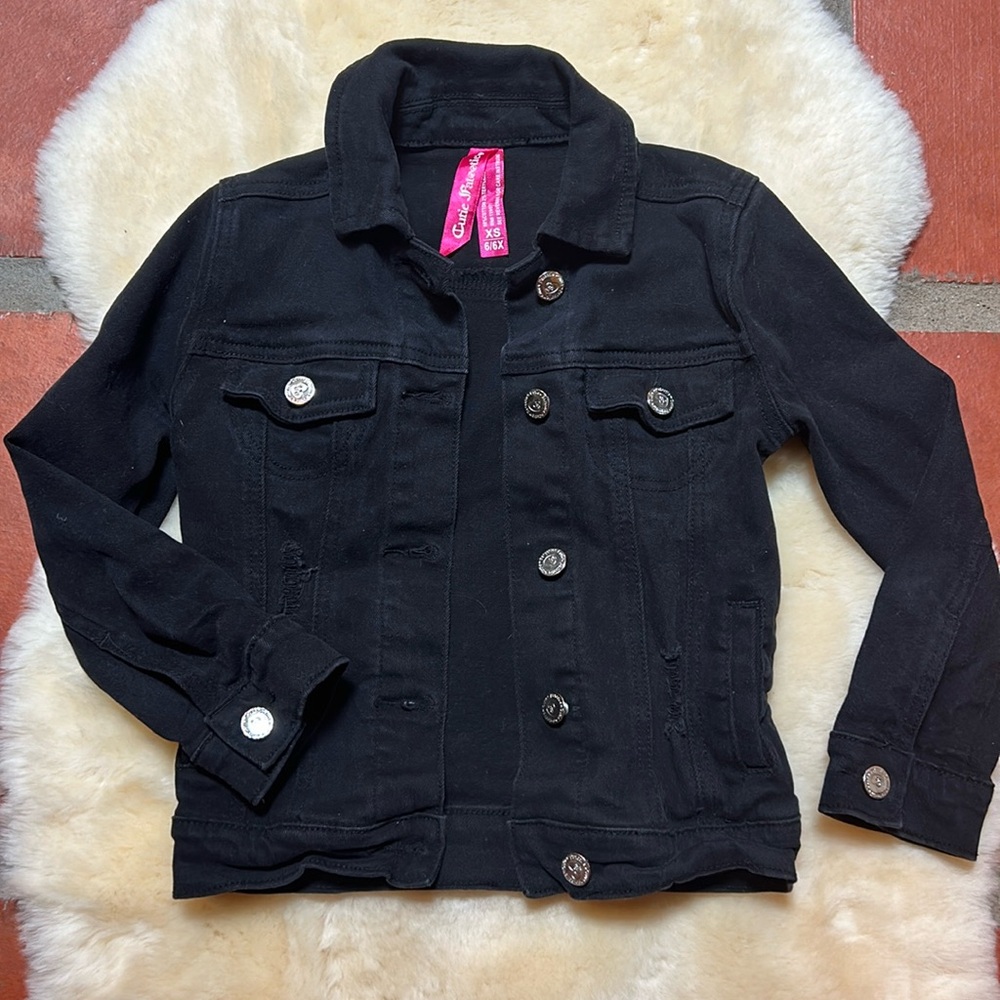 Cutie Patootie Black Stretchy Jean Jacket 6X (5T) Denim Wear Cotton Kids Coat